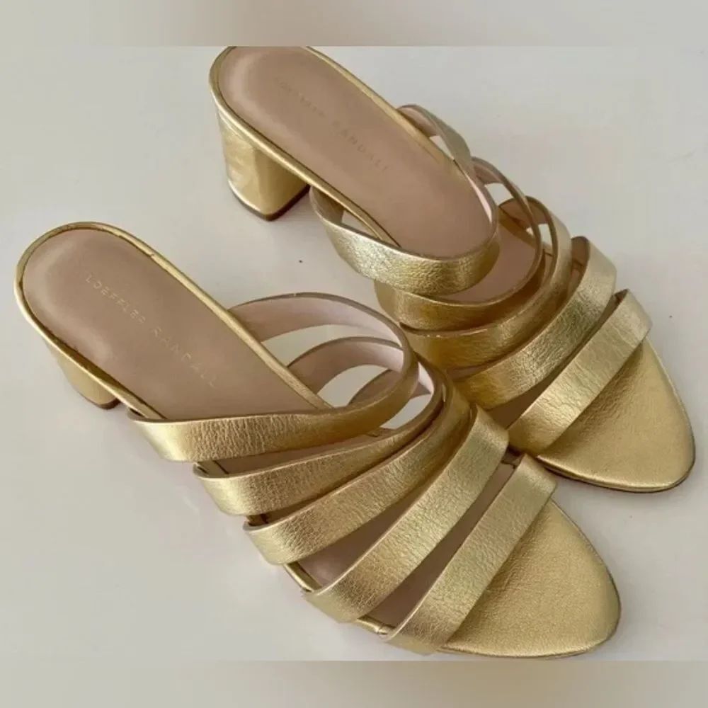 LOEFFLER RANDALL Womens Gold Slip On Leather Slide Sandals 7.5 B. 2.5” heel